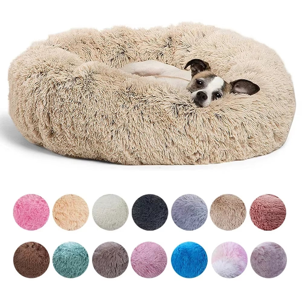 Plush Warm round Large Dog Bed Winter Soft Puppy House Medium Cat Sofa Sleeping Bed Elastic Small Dog Kennel Nest Accessories