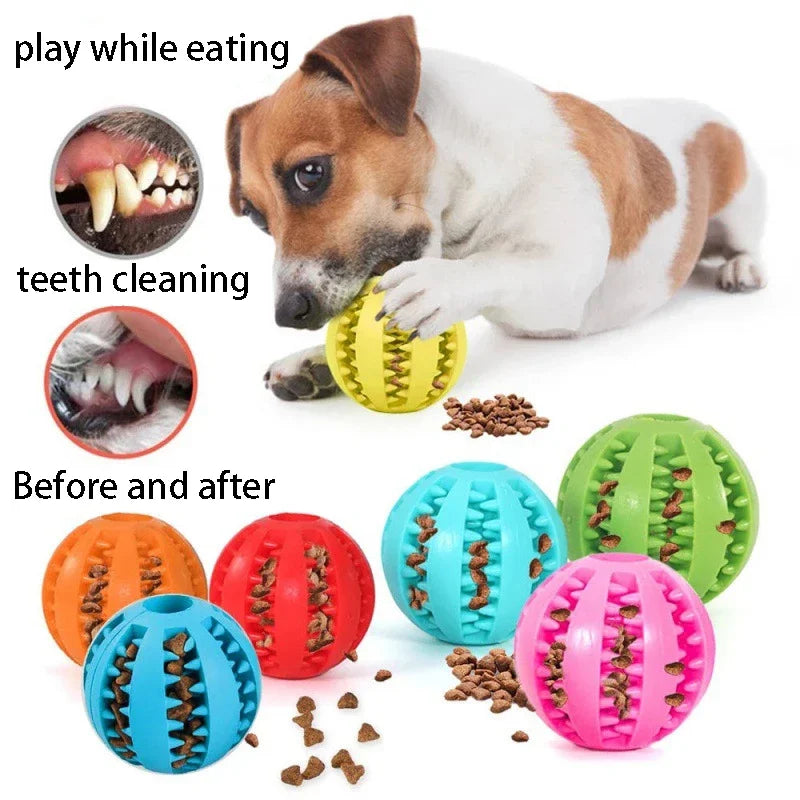 Dog Treat Dispensing Ball - Natural Rubber Chew Toy for Teeth Cleaning, Elastic Interactive Puzzle Toy to Relieve Boredom