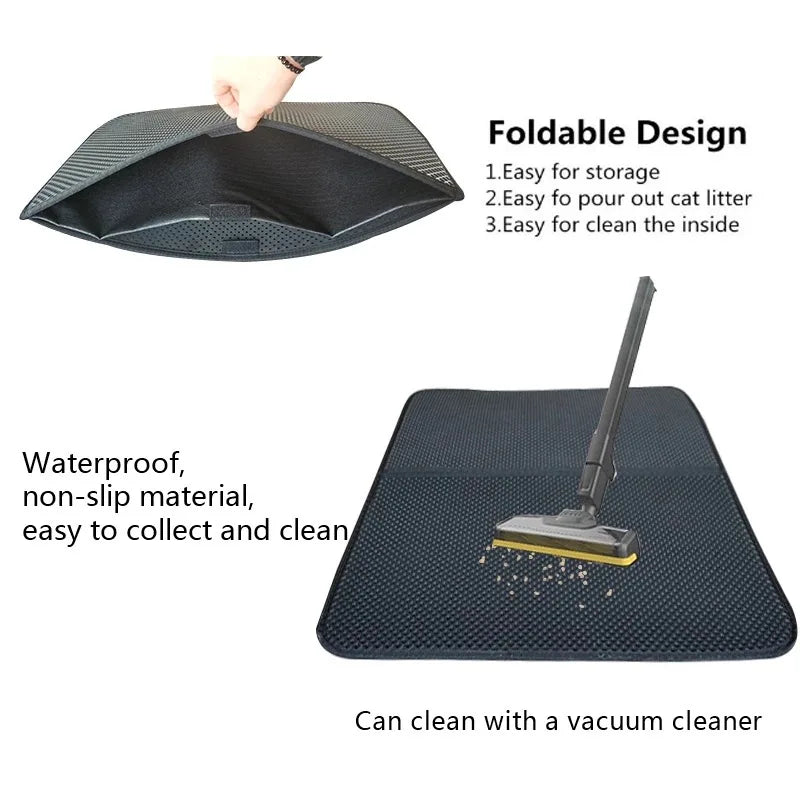 Cat Litter Mat Waterproof Double Layer EVA Foldable Pet Litter Mat Non-Slip Sand Trapping Pad Washable Bed Mat Clean Pad Product