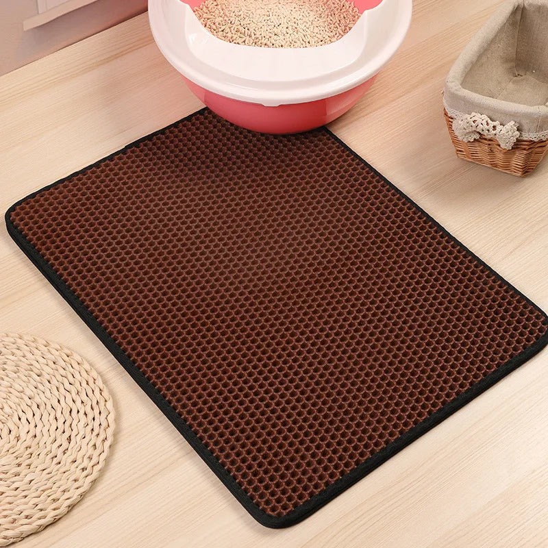 Cat Litter Mat Waterproof Double Layer EVA Foldable Pet Litter Mat Non-Slip Sand Trapping Pad Washable Bed Mat Clean Pad Product