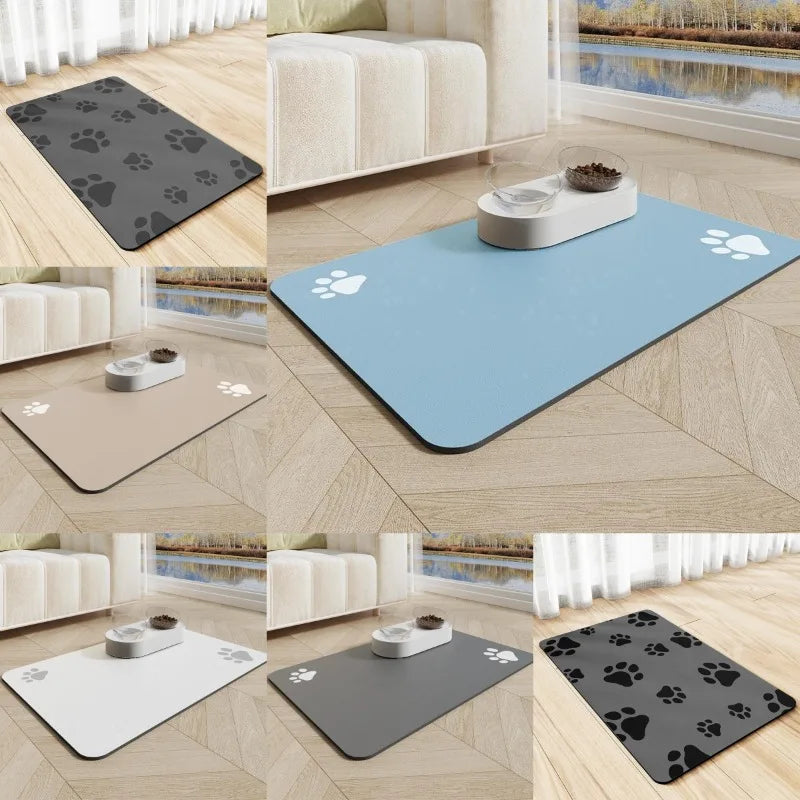 Minimalist Pet Feeding Mat for Pets Dirt-Resistant Scratch-Proof Spill-Proof Solid Color Single Paw Print Non-Slip Table Mat