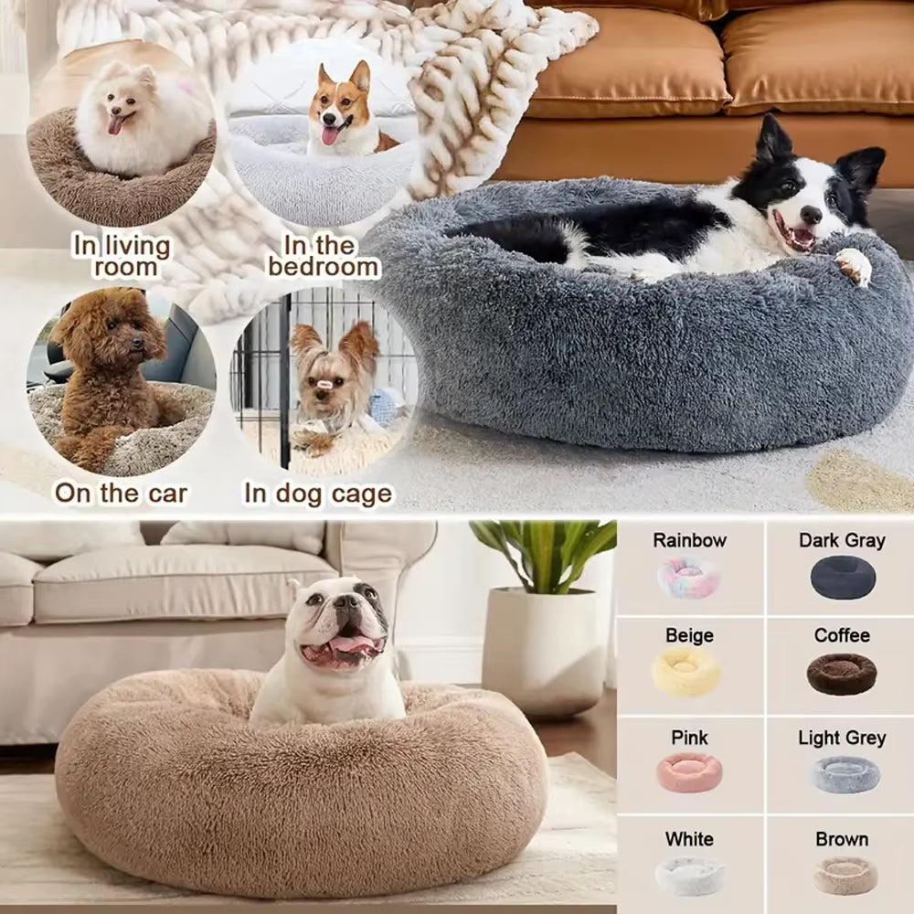 Plush Warm round Large Dog Bed Winter Soft Puppy House Medium Cat Sofa Sleeping Bed Elastic Small Dog Kennel Nest Accessories